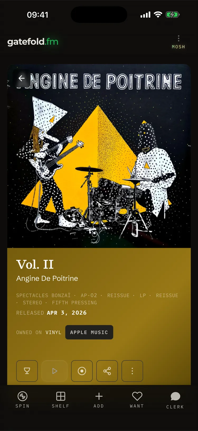 Album detail — your pressing, catalog number and formats