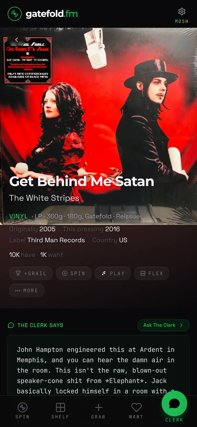 Album Detail — deep data, recommendations, and Clerk insights for Odelay