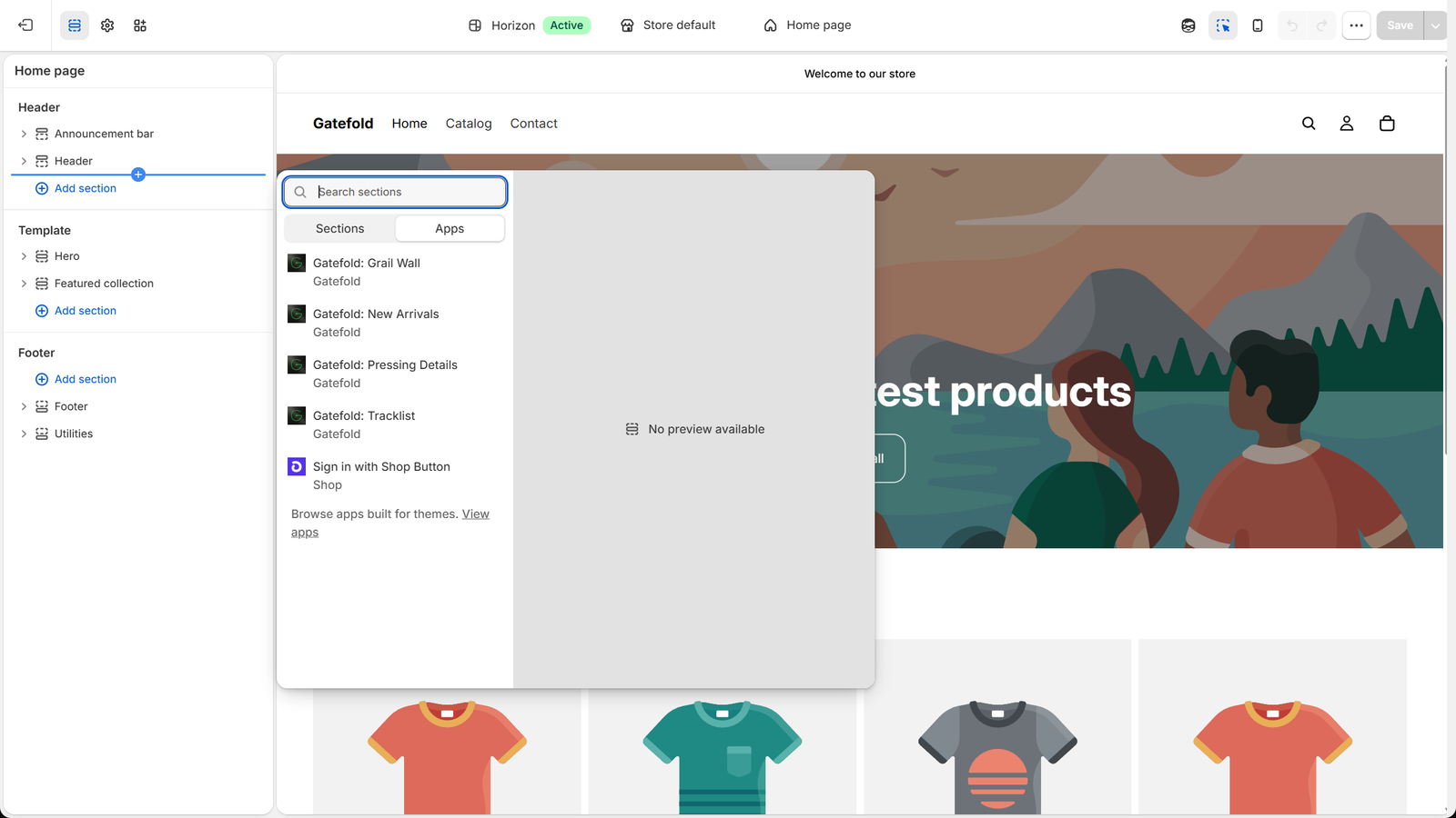 Gatefold storefront blocks in the Shopify theme editor